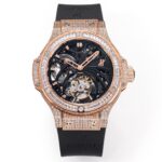 恒宝Hublot.V4升级版（升级如下：升级使用原装壳套起模壳身，侧耳不再使用塑料，搭配升级版真陀飞轮心脏，加强防震，解决了市场普通版本“缝合度不高有缝隙、机芯返修率高”的问题，90%还原原装构架，一比一尺寸，层压蓝宝石水晶表镜以及同步橡胶底牛皮表带，更突显了区别于小厂的质感。）n具体卖点可以归纳为“六高元素”：n1、高精准——真陀飞轮机芯，档次高又稳定n2、高缝合——圈口、壳身、底盖三者紧密无缝拼接，本次升级侧耳使用钢构造，区别市场塑料！n3、高还原——90%还原原装构架，一比一尺寸n4、高抗震——机芯加强防震，突破原理，返修率超低！n5、高强度——镜片采用防刮蓝宝石+聚乙烯防爆膜，可承受强烈撞击；n6、高颜值——酷炫的外形逼格满满，全镂空机芯，满满的齿轮机械感爆棚！nHUBLOT大爆炸男士系列BIG BANG腕表值得拥有。