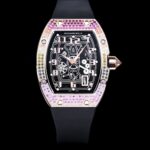 【 RICHARD MILLE 】理查米尔 RM67-01  搭配着自动上链超薄腕表尺寸：38 / 48 毫米 厚13毫米精致的酒桶形表壳，既有最经典的造型，又纤薄有度，数字时标特以实心金属锻造，与精湛的镂空机芯对比，衬托深邃复杂；纤薄，简单轻盈，深邃，复杂交叠，成为匹配正装的完美之选。n