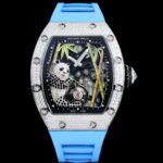 新款RM 27-02 是 〖RICHARD MILLE 〗（里查德米尔）专为网球运动员 Rafael Nadal 设计的一枚运动型陀飞轮腕表，不仅采用超轻表壳，还拥有承受击球瞬间巨大加速度的超强稳定性——里约奥运会男子400米短跑决赛中，南非运动员 Wayde van Niekerk 就是佩戴着这枚表冲过终点，获得金牌。nnRICHARD MILLE 从赛车底盘中得到启发，将机芯的的镂空主夹板和表壳进行「一体化」设计，从而大幅提高抗冲击能力。为了让腕表更轻盈，Richard Mille 还与 North Thin Ply Technology 合作，开发出坚硬耐磨的「石英纤维」超轻材料来制作表壳，整枚表的重量犹如簿纸，并呈现大马士革钢一样的粗犷纹理。nn透过表镜可以清晰看到整枚机芯的结构，6点为浮动式陀飞轮，12点为 Richard Mille 独有的快速旋转发条盒，可以提供长达52小时动力存储，并在最起始上链时提高20%动能效率。nn白色表圈通过12颗五级钛螺丝与表壳固定，搭配橙色的表带和红色表冠，为了提高阅读辨识性，时分针的末端也用明亮的橙黄色进行强调。nnRICHARD MILLE 里查德米尔 RM 27-02 腕表n全碳纤维表壳，蓝宝石水晶表镜表背，碳纤维表盘，浮动式陀飞轮机芯，19石，动力存储小时，编织表带，钛合金表扣，防水50米。n复杂功能：陀飞轮