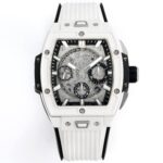 宇舶HUBLOT-全新彩色“陶瓷工艺”n灵魂BIG BANG系列  n以赛车为灵感，推出全新Spirit of Big Bang限量腕！腕表结合Spirit of Big Bang系列的所有标志性元素，全新酒桶形全陶瓷表壳。表壳应用钛金属跟树脂材料，借助六枚H型螺丝构建“三明治”结构，传达“融合的技术”的理念，完美复刻独家定制HUB4700机芯，原装折叠表扣，订制氟橡胶表带，腕表配有“一键式”快速更换表带系统，佩戴者只需轻轻一按，即可以轻松快捷地替换表带！！！