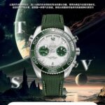 欧米茄海马宇宙600米男士新款计时，型号215.32.46.51.06.001（45.5mm）腕表 真正的原版一比一开模，所有功能及外观与原版一致（3位计时分针，归0时两支针同时归0，6位计时，9位小秒）n细节方面n1：精钢材质表壳，绿色表盘，夜光刻度指针，双小盘计时码表，带日历显示，绿色陶瓷单向旋转计时表圈，搭配绿色运动表带 折叠扣n2：搭载全新9900全自动计时机芯，双T抗震欧米茄独特黑摆轮工艺.同步原装超长72小时待机n所有计时功能复刻原装功能 n3：钢带采用316L精钢 cnc 打磨工艺 工艺复杂 匠心打造 为各大表友独献完美复刻:时间的淬炼的经典~致敬海洋之作n  ｛TVS先锋之作 必属精品｝