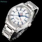 OVS 海马150 米GMT 搭载全新1:1一体机芯。尺寸43mm全新上市！1:表盘：以游艇 “柚木”板为素材 设计独特条纹表盘  GMT 双时区。2:机芯：8605机芯 双发条盒，双向自动上链，（市场唯一对版）3:避震器外观一致，具备真实功能的避震器 OVS ——我们是认真的！