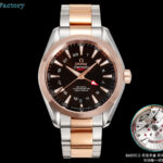 OVS 海马150 米GMT 搭载全新1:1一体机芯。尺寸43mm全新上市！1:表盘：以游艇 “柚木”板为素材 设计独特条纹表盘  GMT 双时区。2:机芯：8605机芯 双发条盒，双向自动上链，（市场唯一对版）3:避震器外观一致，具备真实功能的避震器 OVS ——我们是认真的！