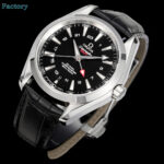 OVS 海马150 米GMT 搭载全新1:1一体机芯。尺寸43mm全新上市！1:表盘：以游艇 “柚木”板为素材 设计独特条纹表盘  GMT 双时区。2:机芯：8605机芯 双发条盒，双向自动上链，（市场唯一对版）3:避震器外观一致，具备真实功能的避震器 OVS ——我们是认真的！