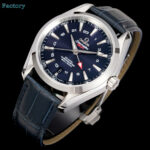 OVS 海马150 米GMT 搭载全新1:1一体机芯。尺寸43mm全新上市！1:表盘：以游艇 “柚木”板为素材 设计独特条纹表盘  GMT 双时区。2:机芯：8605机芯 双发条盒，双向自动上链，（市场唯一对版）3:避震器外观一致，具备真实功能的避震器 OVS ——我们是认真的！