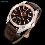 OVS 海马150 米GMT 搭载全新1:1一体机芯。尺寸43mm全新上市！1:表盘：以游艇 “柚木”板为素材 设计独特条纹表盘  GMT 双时区。2:机芯：8605机芯 双发条盒，双向自动上链，（市场唯一对版）3:避震器外观一致，具备真实功能的避震器 OVS ——我们是认真的！