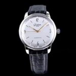 【GF出品】格拉苏蒂60年代复古60年代39mm腕表nn【表镜】：由整块蓝宝石玻璃打磨而成的弧形锅盖镜面。nn【机芯】：复刻GO39-52自动上链机芯（基础机芯为海鸥2824，国企海鸥质量靠谱），镀白金抗氧化甲板，装载GF独家复刻的德式“鹅颈微调装置”，摆轮位置与原装同方向，高度还原正品！