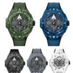 BBF全新爆品 陶瓷之王  HUBLOT宇舶表全新Big Bang Sang Bleu II刺青二代腕表  恒宝最热门款 史上最复杂陶瓷工艺重大突破 运用立体几何图形，呈现出精妙的浮雕效果和深邃质感，淋漓尽致地诠释线条美学的不懈追求。表壳陶瓷材质多达12件，经过抛光、缎面、切片、雕刻、倒角以及刻面处理，呈现出交替叠加的六边形、菱形以及三角形，营造出和谐迷人的视觉效果  标配定制恒宝专属UNICO HUB 1240自动飞返计时机芯，业内唯一对版4.5字位镂空日历环与窗口，3字盘60分钟计时,（注：市面7750机芯均只能计时30分钟）8字位水平离合， 9字位小秒轮。同步原装半牙型表冠刺青标志永远向上。 批边蓝宝石水晶表镜，七彩纹指针质感无可挑剔 45mm 全部功能100%完美实现  天花板级别 欢迎玩家品鉴 灰陶瓷，绿陶瓷后期陆续推出，敬请期待（BBF出品 必属精品）