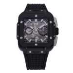 BBF全新核心作品 HUBLOT宇舶表荣耀发布全新SQUARE BANG UNICO全陶瓷腕表 恒宝方形大爆炸 不计成本采用高透蓝宝石字面 上下桥形蓝宝石  采用源自Big Bang系列的纹理橡胶表带和备受市场赞誉的一键快拆系统 独家恒宝专属HUB1280机芯  6点钟位置设有清晰可见的导柱轮  全镂空日历环  双计时盘显示设计取代了传统表盘 内部机芯的运转奥秘于此一览无遗 七彩纹指针质感无可挑剔 42mm  天花板级别 出品即顶配无需升级 欢迎玩家品鉴（BBF出品 必属精品）
