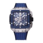 BBF全新核心作品 HUBLOT宇舶表荣耀发布全新SQUARE BANG UNICO腕表 恒宝方形大爆炸 五级钛金属打造轻盈贴手舒适 不计成本采用高透蓝宝石字面 上下桥形蓝宝石  采用源自Big Bang系列的纹理橡胶表带和备受市场赞誉的一键快拆系统 独家恒宝专属HUB1280机芯 6点钟位置设有清晰可见的导柱轮 全镂空日历环 双计时盘显示设计取代了传统表盘 内部机芯的运转奥秘于此一览无遗 七彩纹指针质感无可挑剔 42mm  天花板级别 出品即顶配无需升级 欢迎玩家品鉴（BBF出品 必属精品）